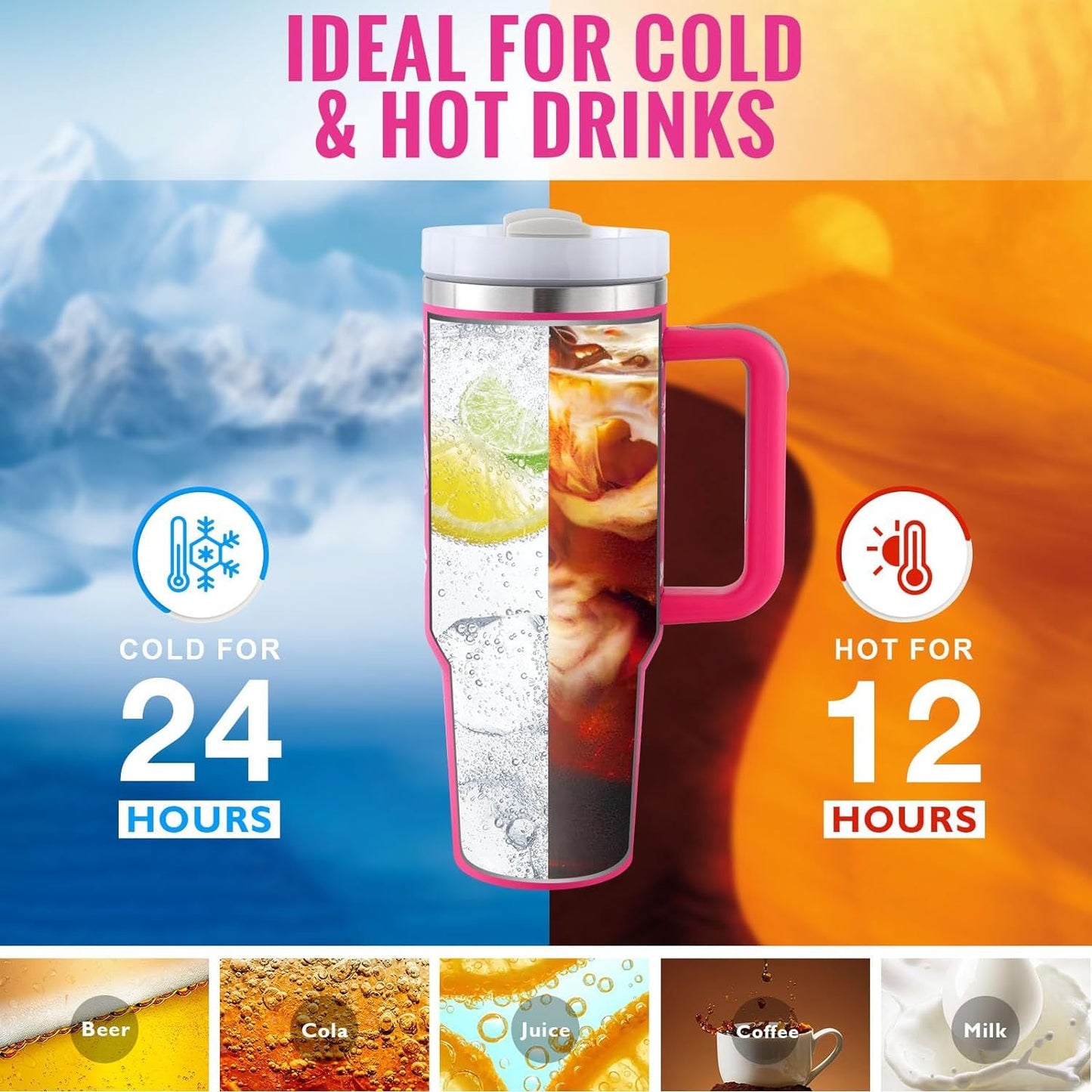 40 Oz Tumbler With Handle Straw Insulated, Stainless Steel Spill Proof Vacuum   For Car Gym Office Travel (No photo)