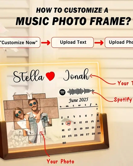 2D Flat, 1pc Personalized Acrylic Nightlight Photo Frame with Custom Photos & Music – Romantic USB-Powered Gift for Couples,
