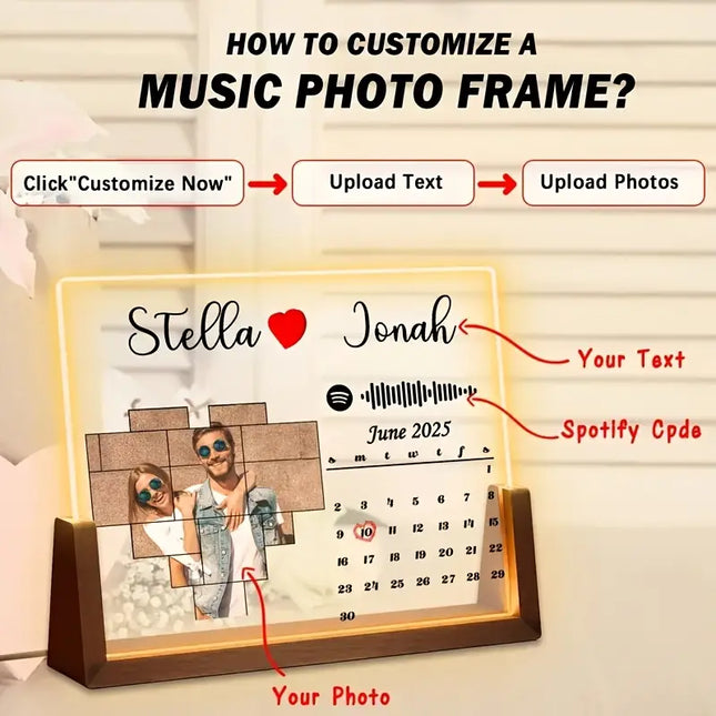 2D Flat, 1pc Personalized Acrylic Nightlight Photo Frame with Custom Photos & Music – Romantic USB-Powered Gift for Couples,