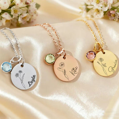 Birthstone Name Necklace Personalized Gifts for Women Jewelry