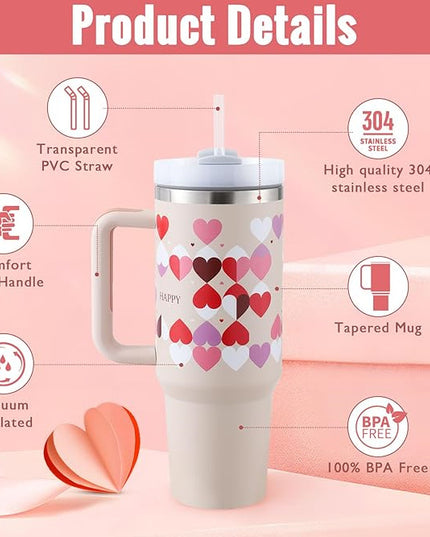 40 Oz Tumbler With Handle Straw Insulated, Stainless Steel Spill Proof Vacuum   For Car Gym Office Travel (No photo)