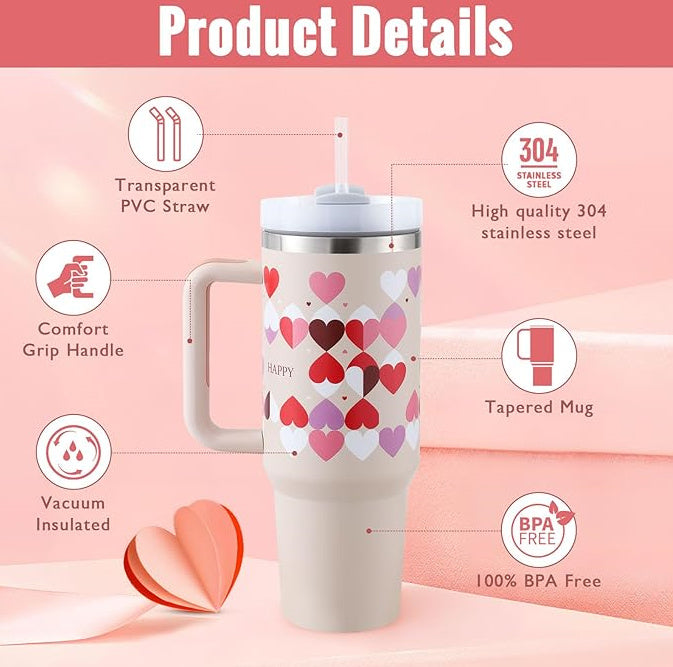 40 Oz Tumbler With Handle Straw Insulated, Stainless Steel Spill Proof Vacuum   For Car Gym Office Travel (No photo)