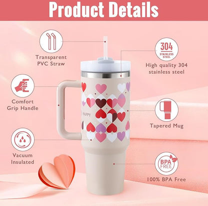 40 Oz Tumbler With Handle Straw Insulated, Stainless Steel Spill Proof Vacuum   For Car Gym Office Travel (No photo)